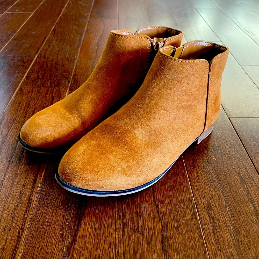 Tan Suede-style Ankle Booties